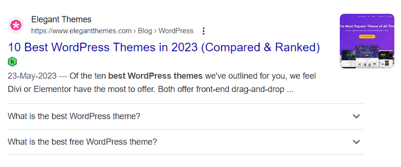 最佳 WordPress 主題的 Google 搜索結果