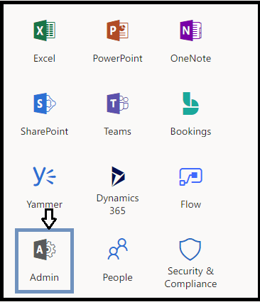 Connectez-vous à MS Office 365 et cliquez sur l'onglet Centre d'administration.