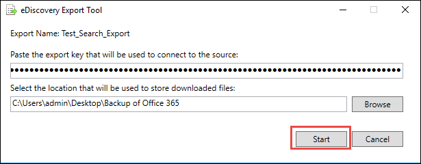 Cliquez sur le bouton Démarrer pour lancer le processus d'exportation vers Office 365.