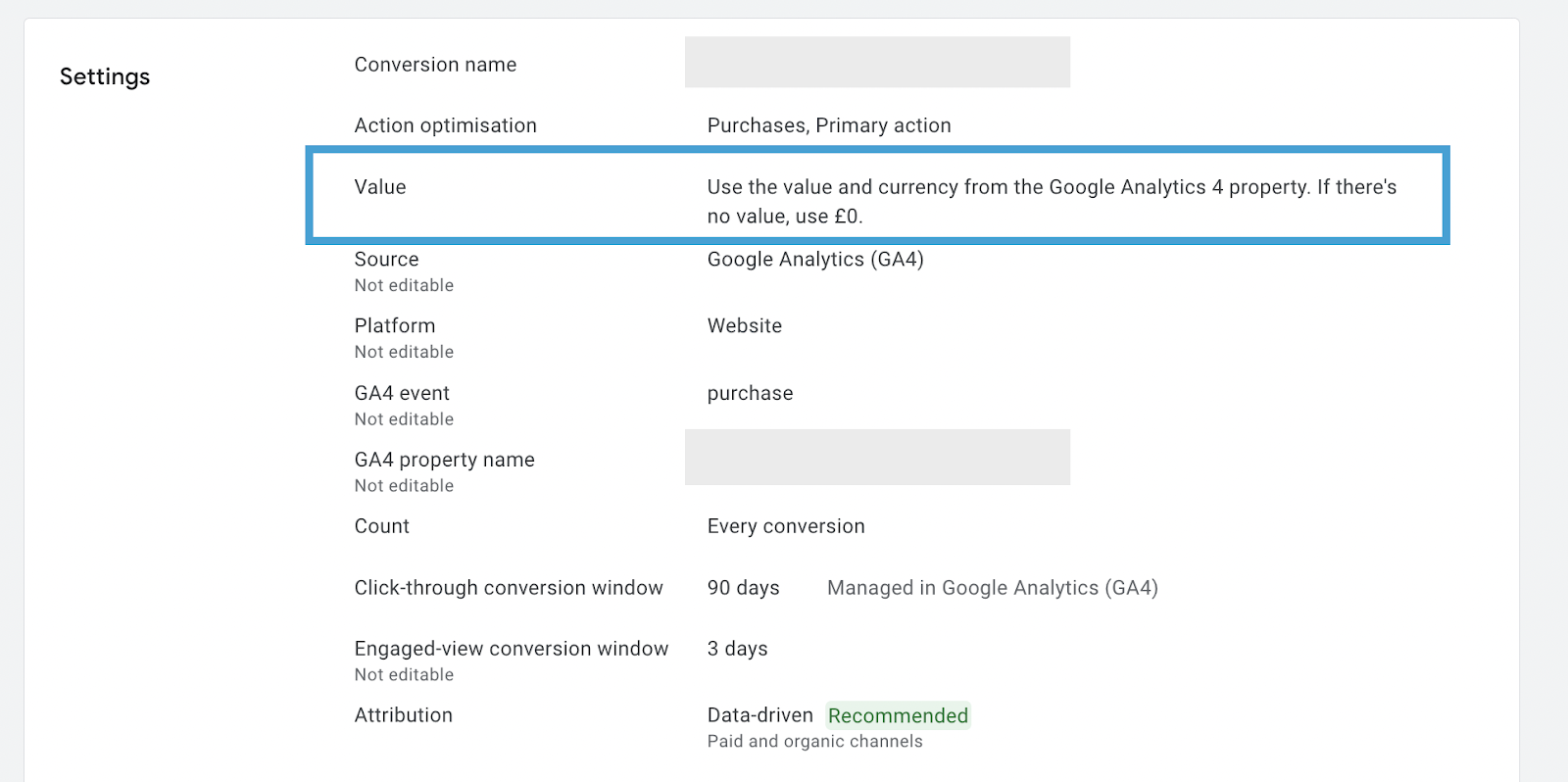 Google アナリティクスの値の設定