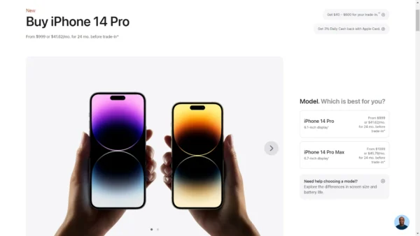 projekt strony docelowej dla iPhone'a 14 Pro