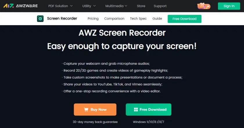 AWZ Screen Recorder capture tout sur votre écran pour une capture d'écran Windows.