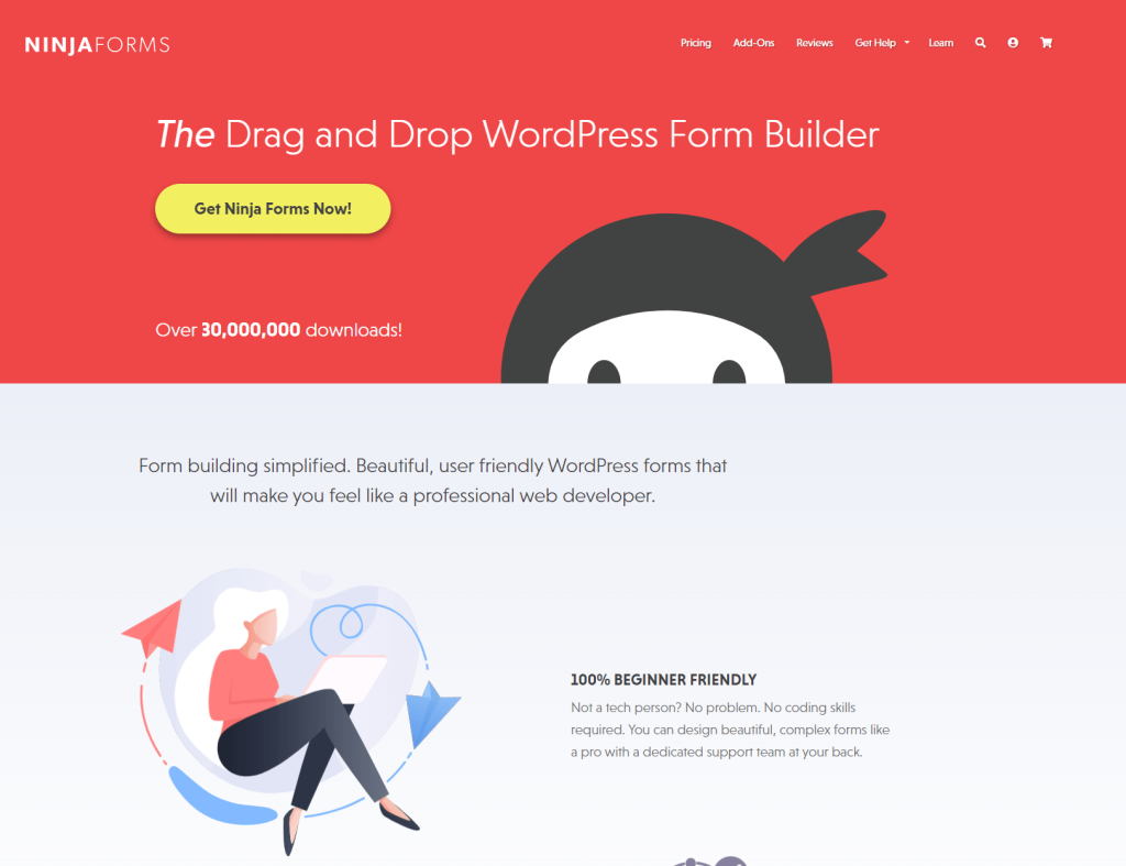 Home page del generatore di moduli WordPress Ninja Forms