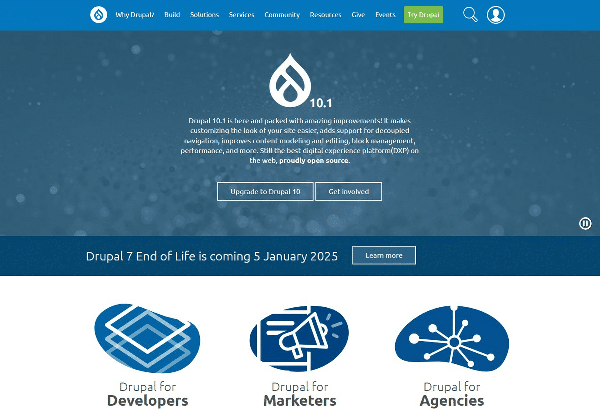 Schermata della home page di Drupal