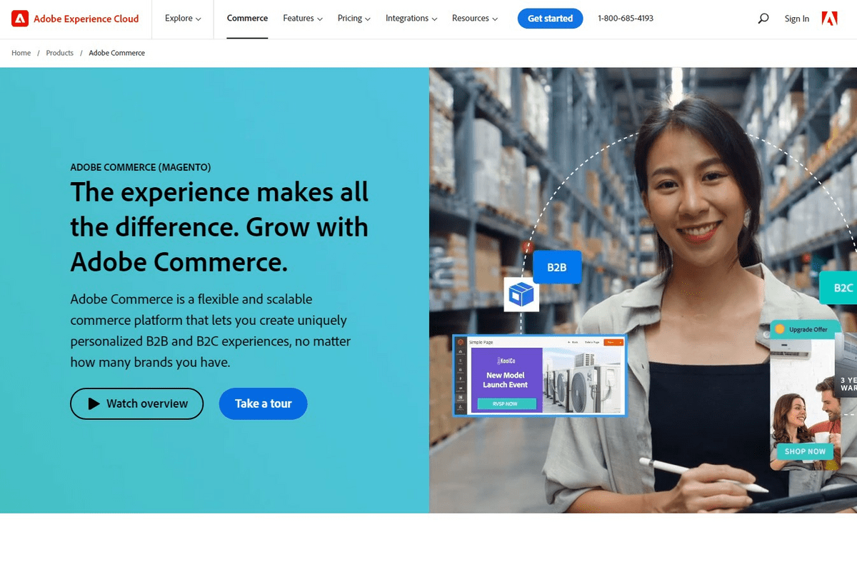 Schermata della home page di Adobe Commerce