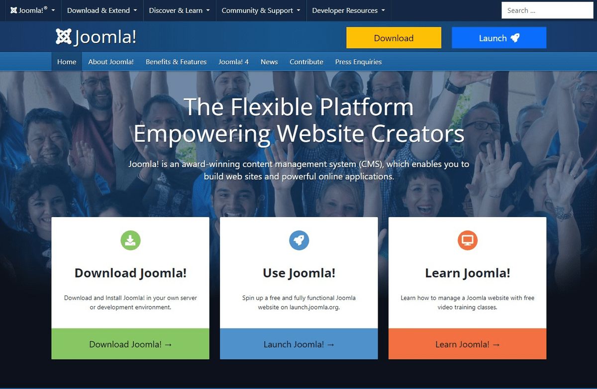 Schermata della home page di Joomla