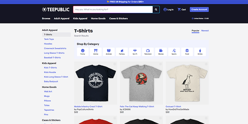 Catálogo de produtos TeePublic