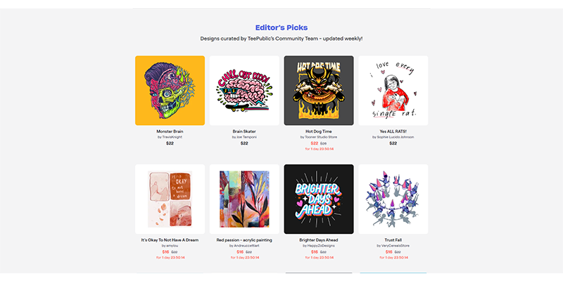 Seção de escolhas do editor TeePublic