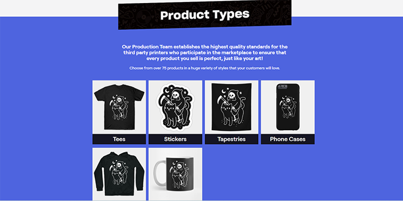 Tipos de produtos TeePublic