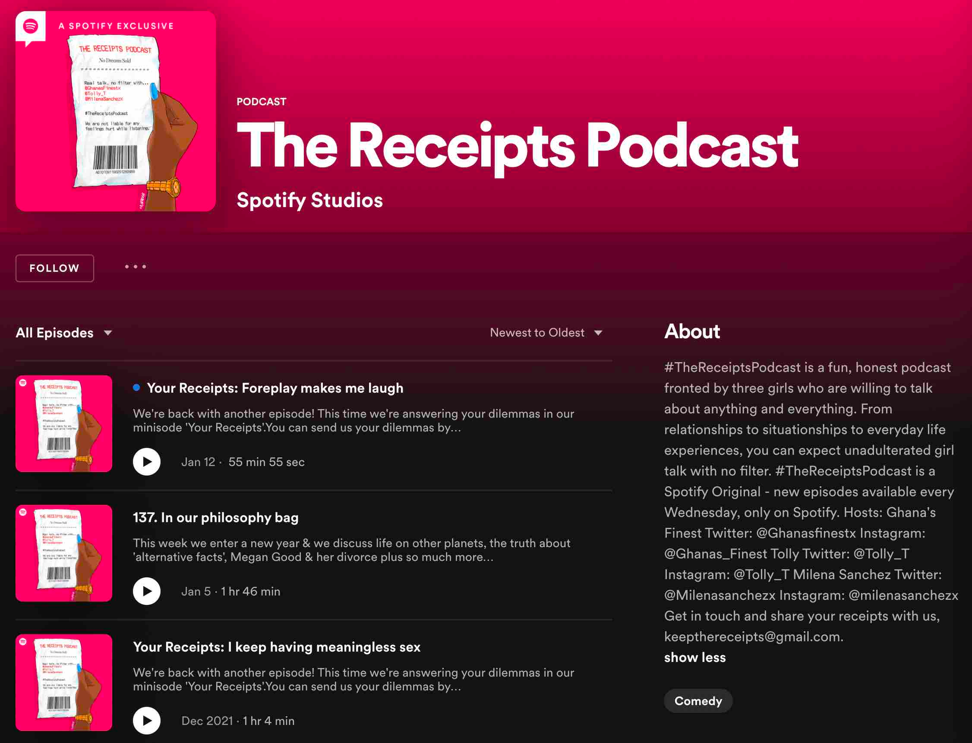 Die Beschreibung des Receipts-Podcasts – wie man einen Podcast startet