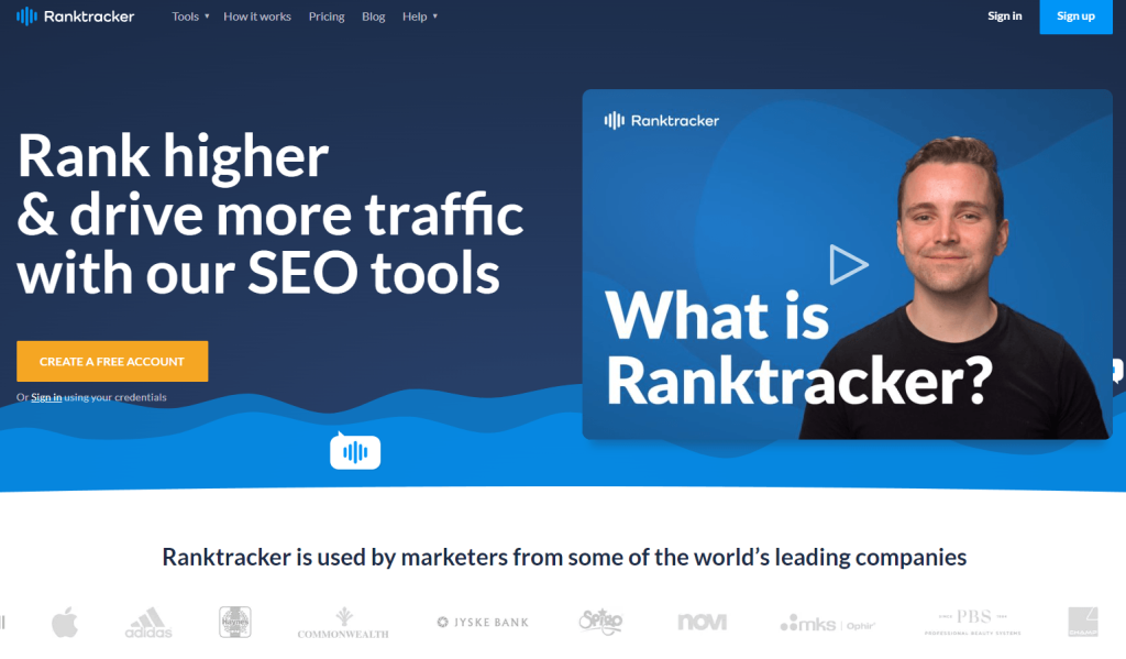 Ranktracker 工具包主页