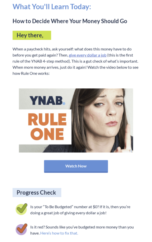 YNAB からのニュースレターメールのスクリーンショット