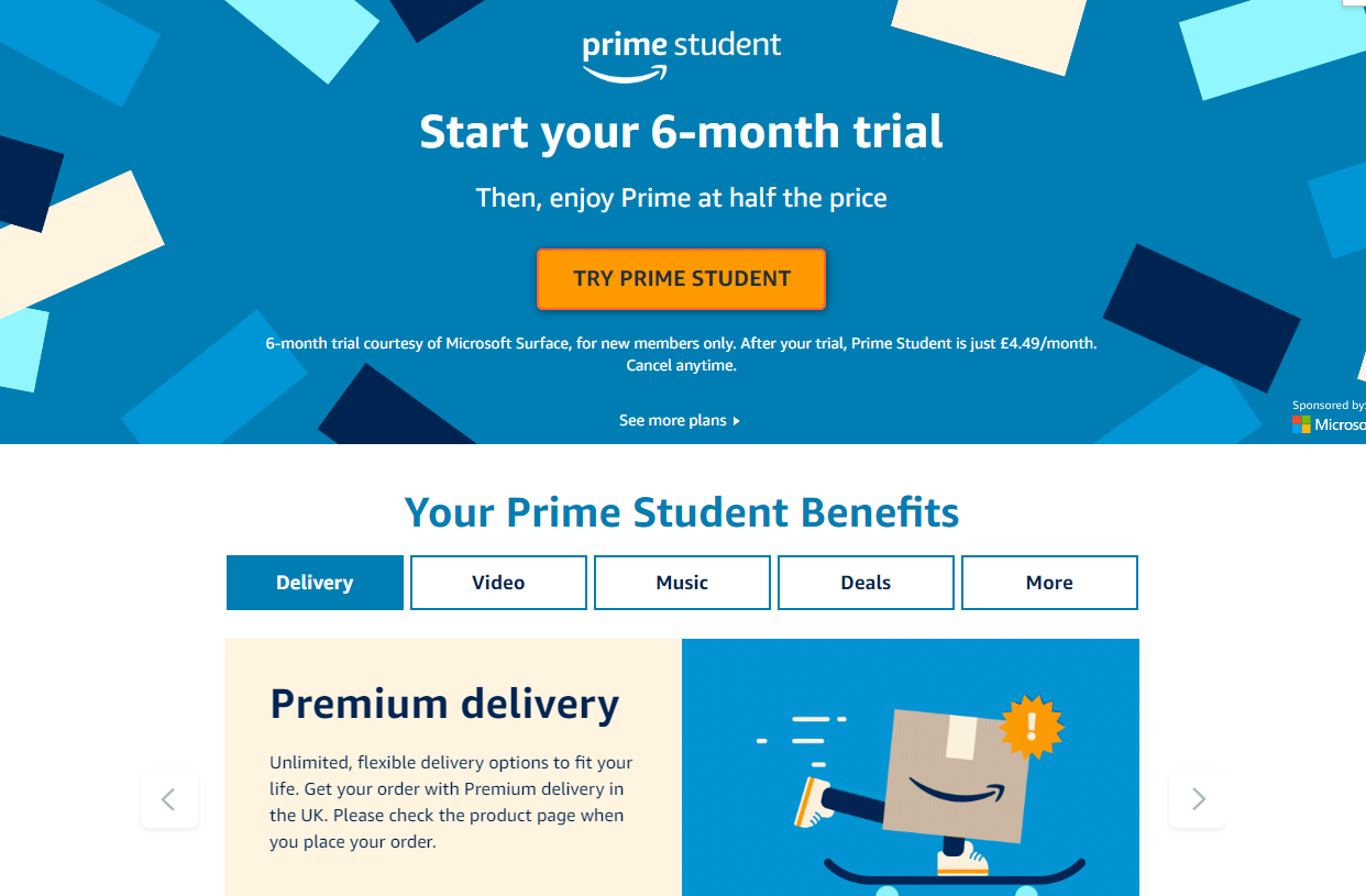 Amazon Prime Studentの無料体験のスクリーンショット