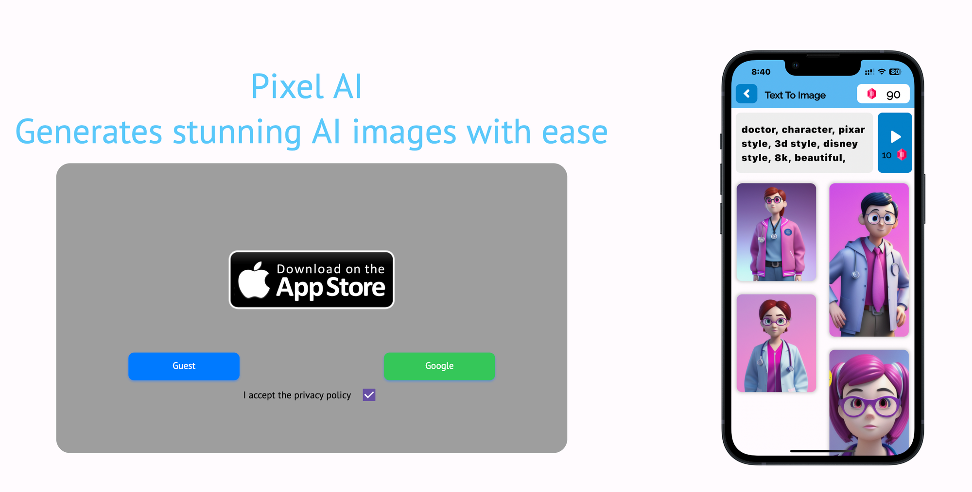 Pixel AI - Yapay zeka sanat üreteci