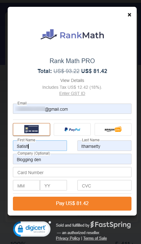 rank math checkout