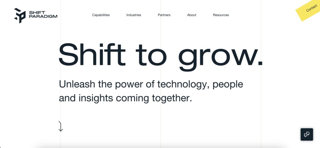 Page d'accueil du site Web de Shift Paradigm
