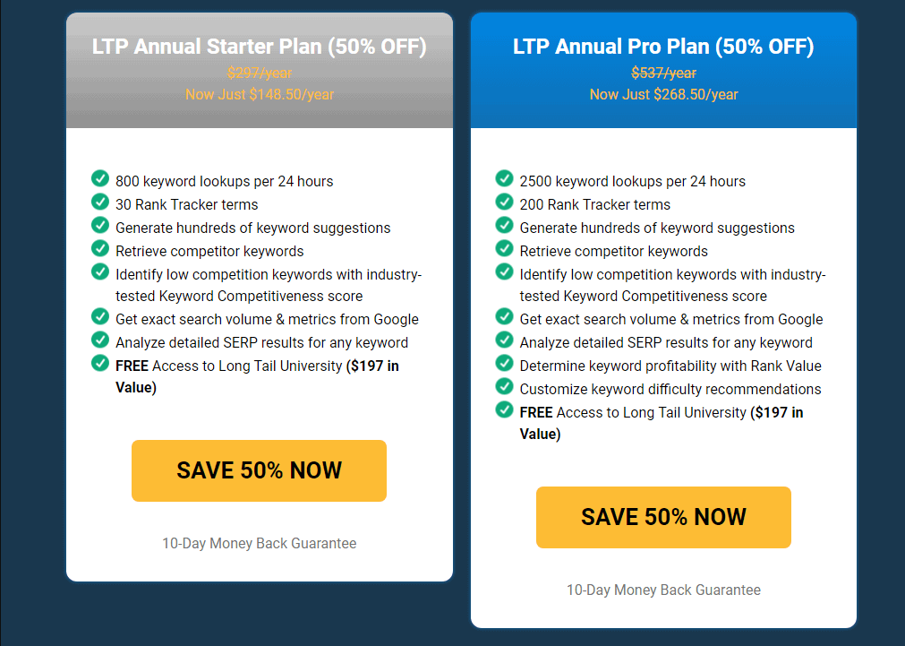 long-tail-pro-pricing-table