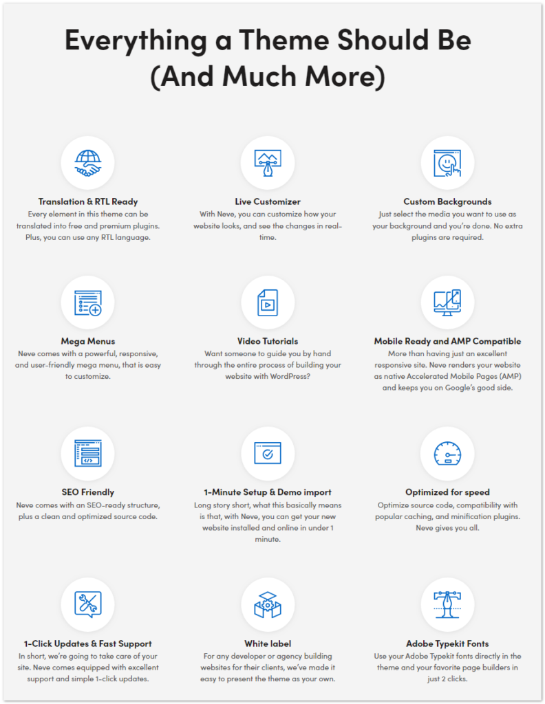 neve theme features