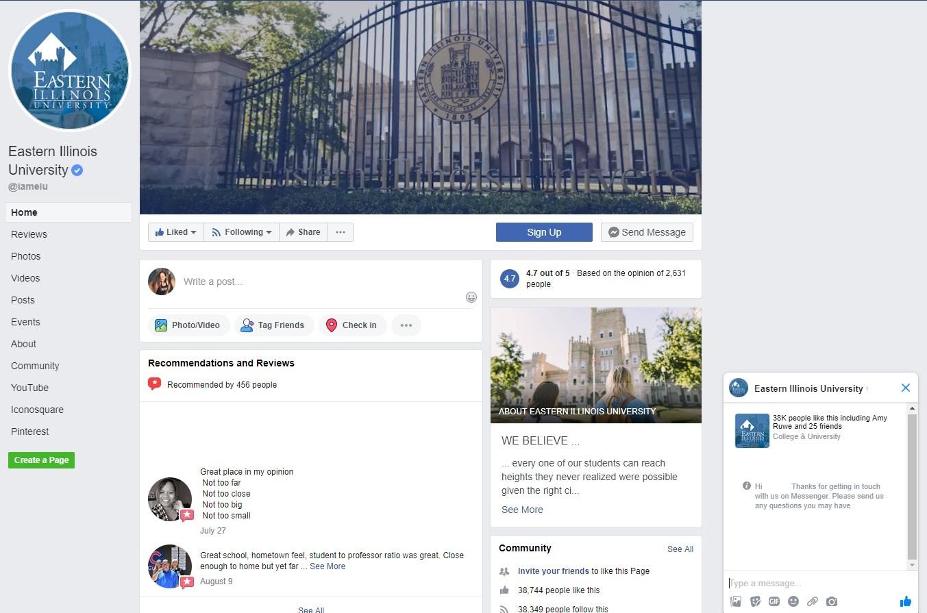 Die Eastern Illinois University bietet Interessenten viele Möglichkeiten, sich über ihre Facebook-Seite zu verbinden