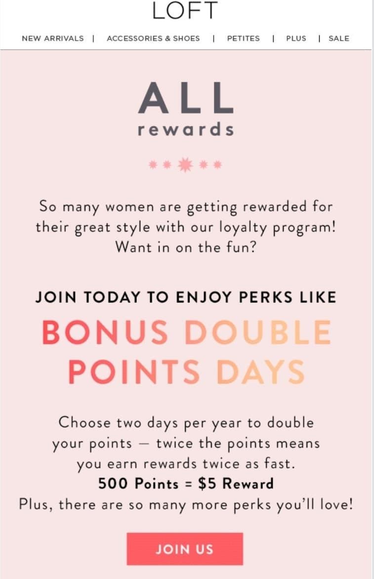 Loft Loyalty Rewards 이메일