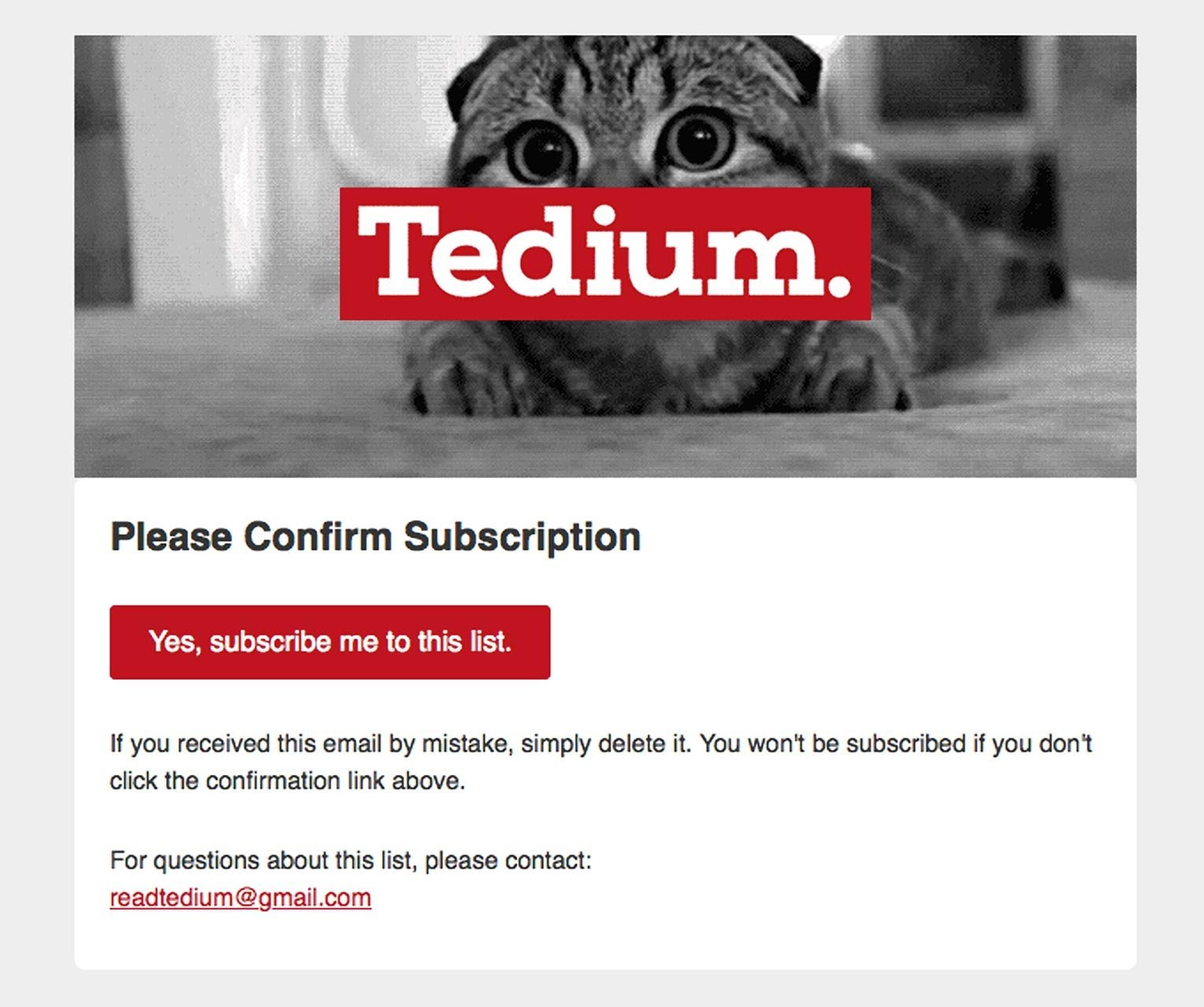 来自 Tedium 的电子邮件示例