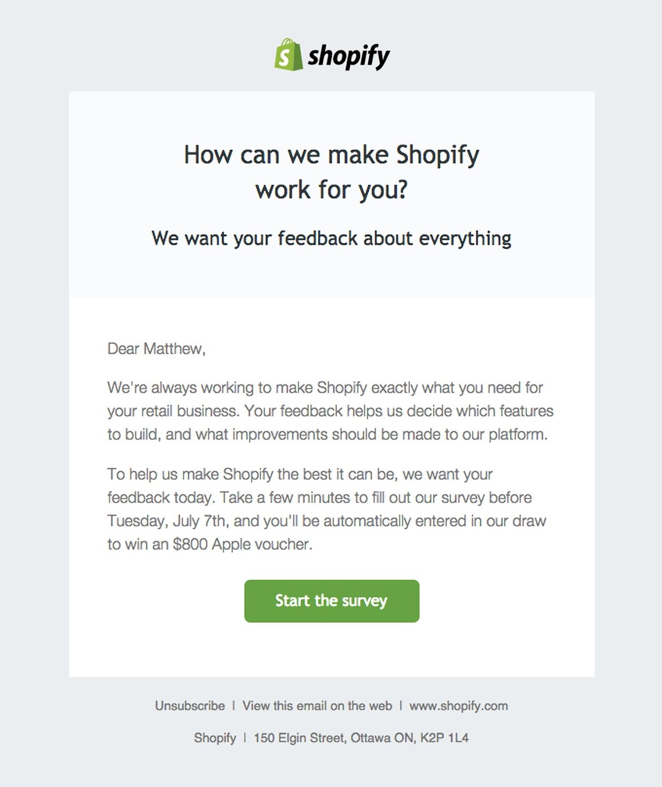 Shopify 電子郵件示例