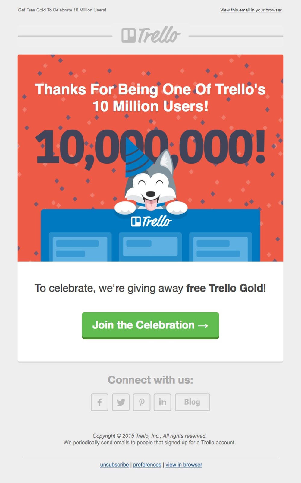 Trello 欢迎电子邮件示例